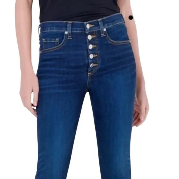 Veronica Beard Carolyn Baby Boot Button Fly Cropped Raw Hem Jeans Size 28 NWT